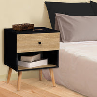 IDMarket - Set di 2 comodini con 1 cassetto, scandinavo, legno e nero EMMIE