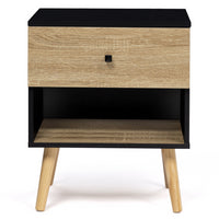 IDMarket - Set di 2 comodini con 1 cassetto, scandinavo, legno e nero EMMIE