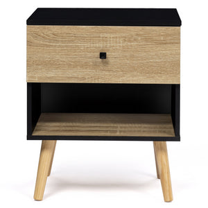 IDMarket - Set di 2 comodini con 1 cassetto, scandinavo, legno e nero EMMIE