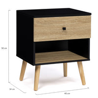 IDMarket - Set di 2 comodini con 1 cassetto, scandinavo, legno e nero EMMIE