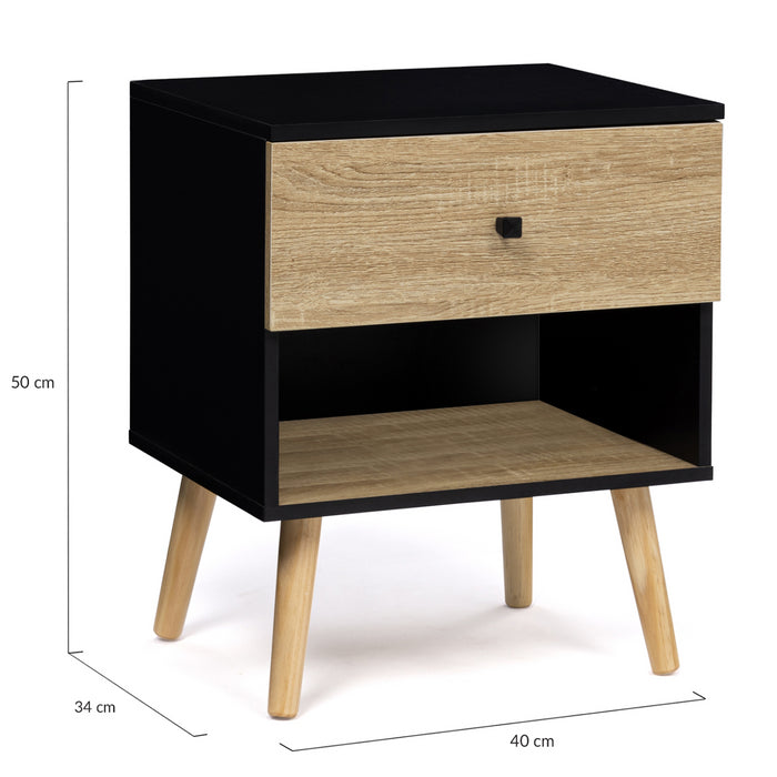 IDMarket - Set di 2 comodini con 1 cassetto, scandinavo, legno e nero EMMIE