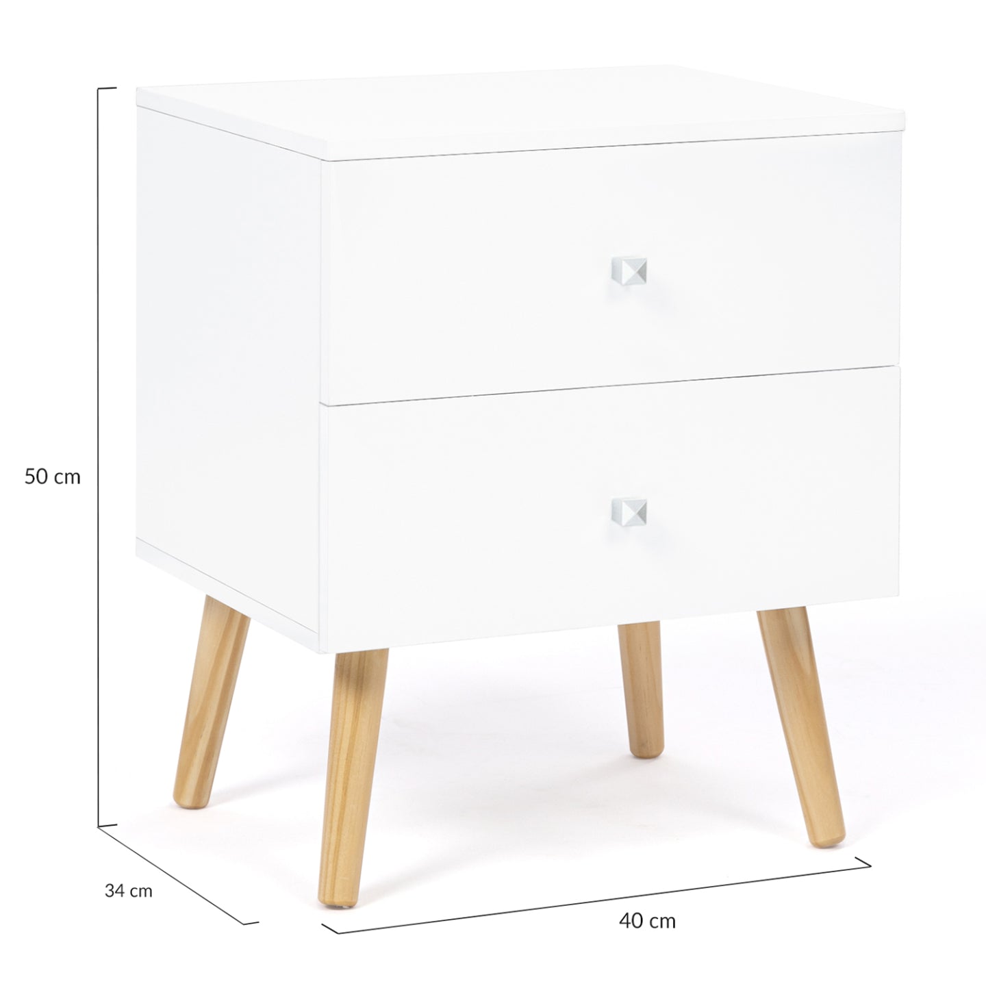 IDMarket - Set di 2 comodini con 2 cassettos, scandinavo, legno e bianco EMMIE