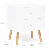 IDMarket - Set di 2 comodini con 2 cassettos, scandinavo, legno e bianco EMMIE