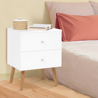 IDMarket - Set di 2 comodini con 2 cassettos, scandinavo, legno e bianco EMMIE