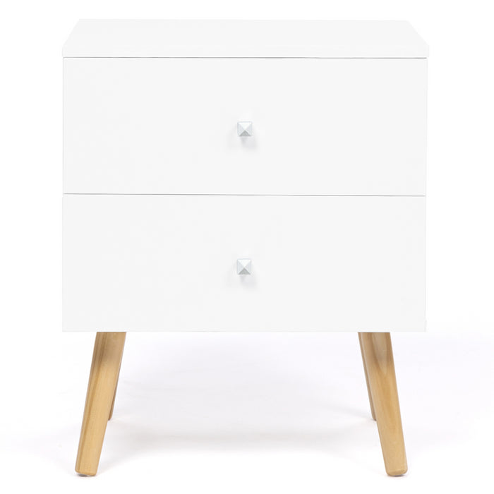 IDMarket - Set di 2 comodini con 2 cassettos, scandinavo, legno e bianco EMMIE
