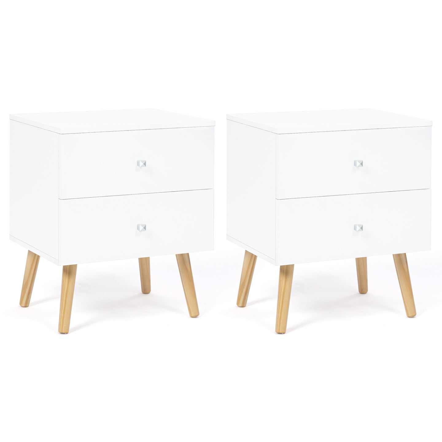 IDMarket - Set di 2 comodini con 2 cassettos, scandinavo, legno e bianco EMMIE
