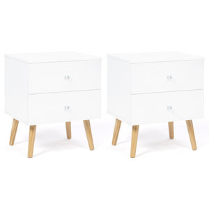 IDMarket - Set di 2 comodini con 2 cassettos, scandinavo, legno e bianco EMMIE