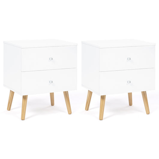 IDMarket - Set di 2 comodini con 2 cassettos, scandinavo, legno e bianco EMMIE
