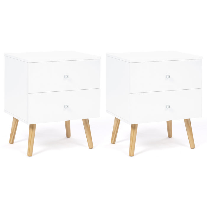 IDMarket - Set di 2 comodini con 2 cassettos, scandinavo, legno e bianco EMMIE