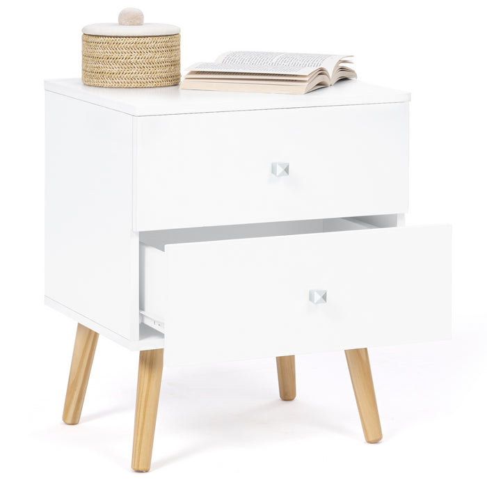 IDMarket - Set di 2 comodini con 2 cassettos, scandinavo, legno e bianco EMMIE