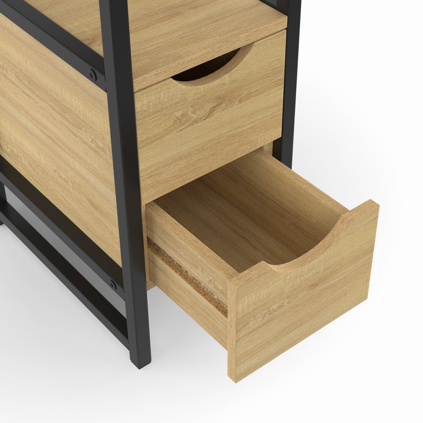 IDMarket - Set di 2 comodini DETROIT, 2 cassetti e 1 nicchia, legno e metallo nero, design industriale