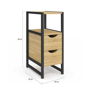 IDMarket - Set di 2 comodini DETROIT, 2 cassetti e 1 nicchia, legno e metallo nero, design industriale