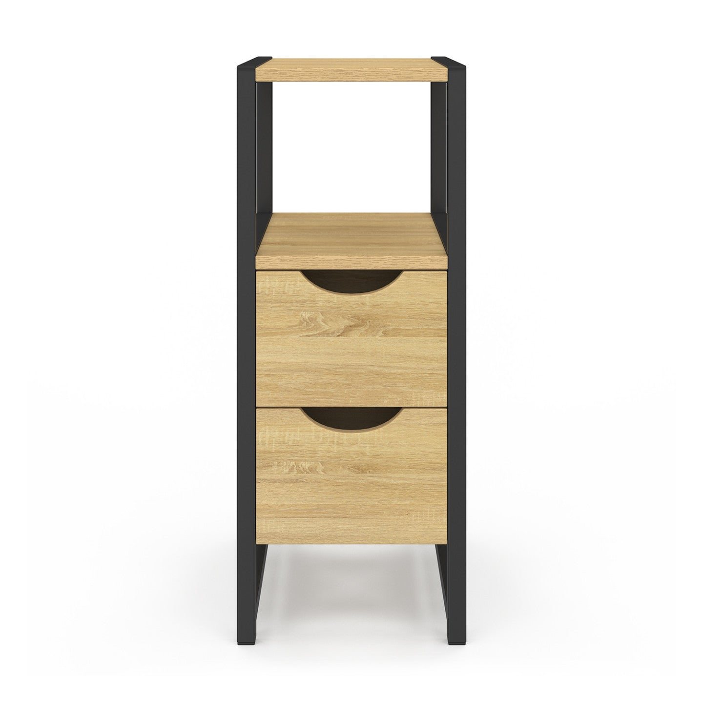 IDMarket - Set di 2 comodini DETROIT, 2 cassetti e 1 nicchia, legno e metallo nero, design industriale