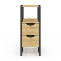 IDMarket - Set di 2 comodini DETROIT, 2 cassetti e 1 nicchia, legno e metallo nero, design industriale