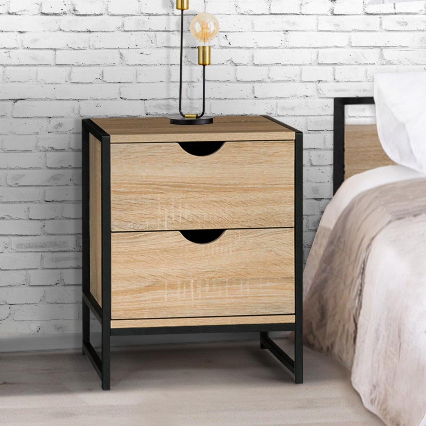 IDMarket - Set di 2 comodini DETROIT con 2 cassetti design industriale