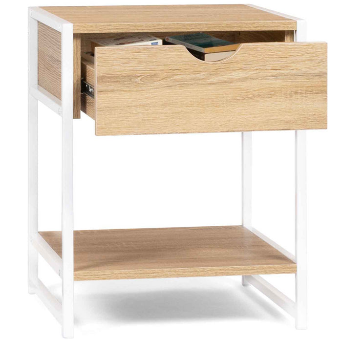 IDMarket - Set di 2 comodini DETROIT, design industriale, legno e metallo bianco