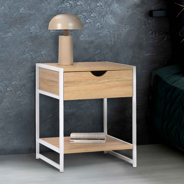 IDMarket - Set di 2 comodini DETROIT, design industriale, legno e metallo bianco