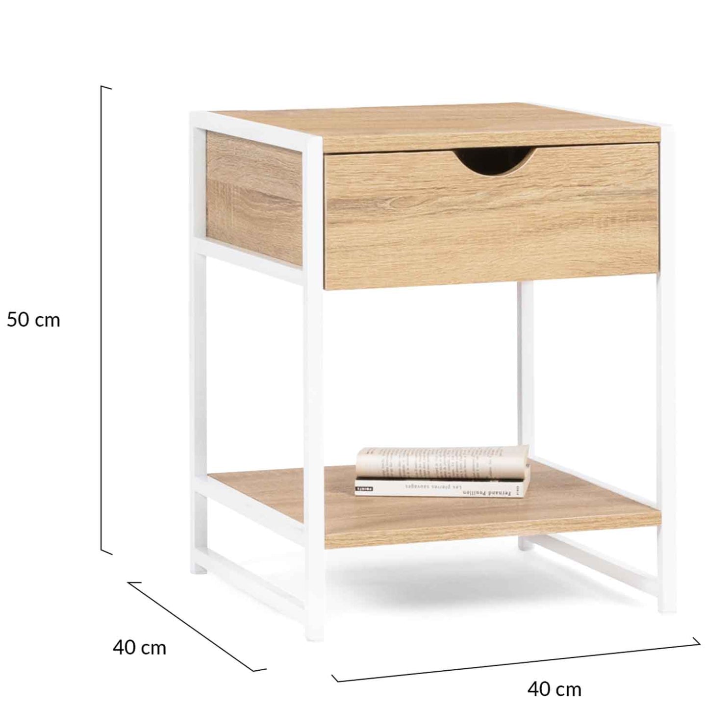 IDMarket - Set di 2 comodini DETROIT, design industriale, legno e metallo bianco