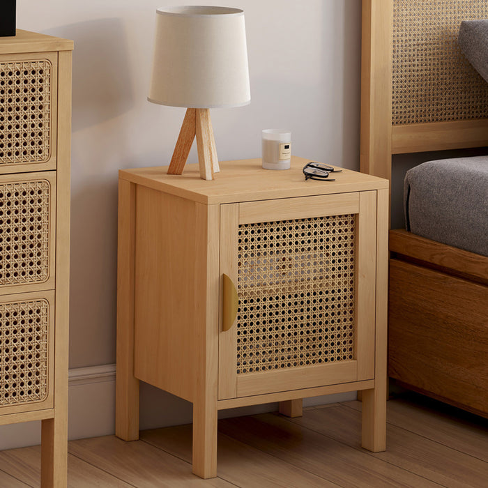 IDMarket - Set di 2 comodini EDHEN, 1 anta in canna e legno