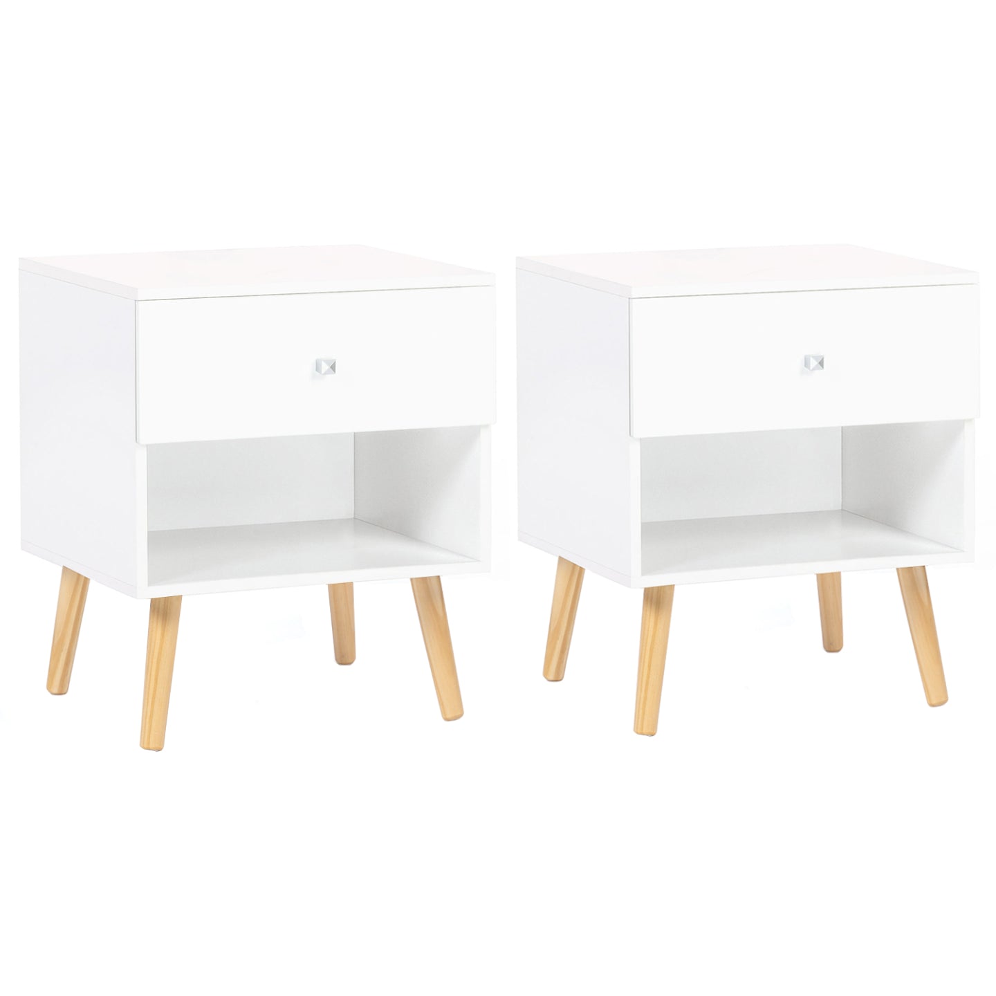 IDMarket - Set di 2 comodini EMMIE con 1 cassetto, legno scandinavo e bianco