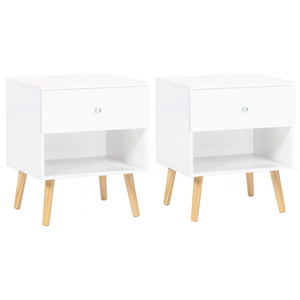 IDMarket - Set di 2 comodini EMMIE con 1 cassetto, legno scandinavo e bianco