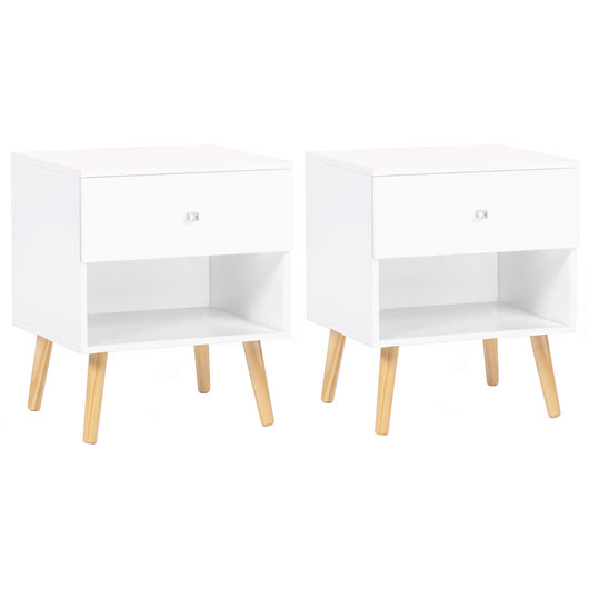 IDMarket - Set di 2 comodini EMMIE con 1 cassetto, legno scandinavo e bianco