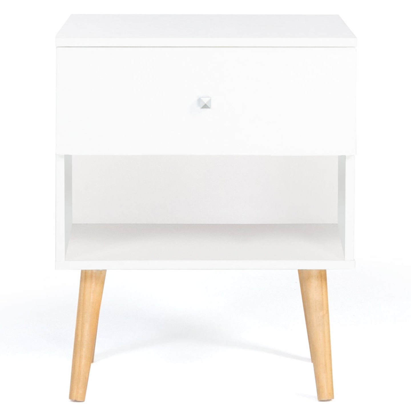 IDMarket - Set di 2 comodini EMMIE con 1 cassetto, legno scandinavo e bianco