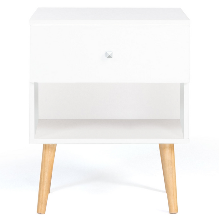 IDMarket - Set di 2 comodini EMMIE con 1 cassetto, legno scandinavo e bianco