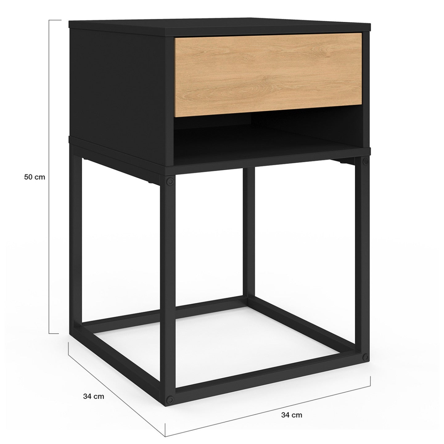 IDMarket - Set di 2 comodini ERNEST, 1 cassetto e 1 nicchia, finitura nera e faggio