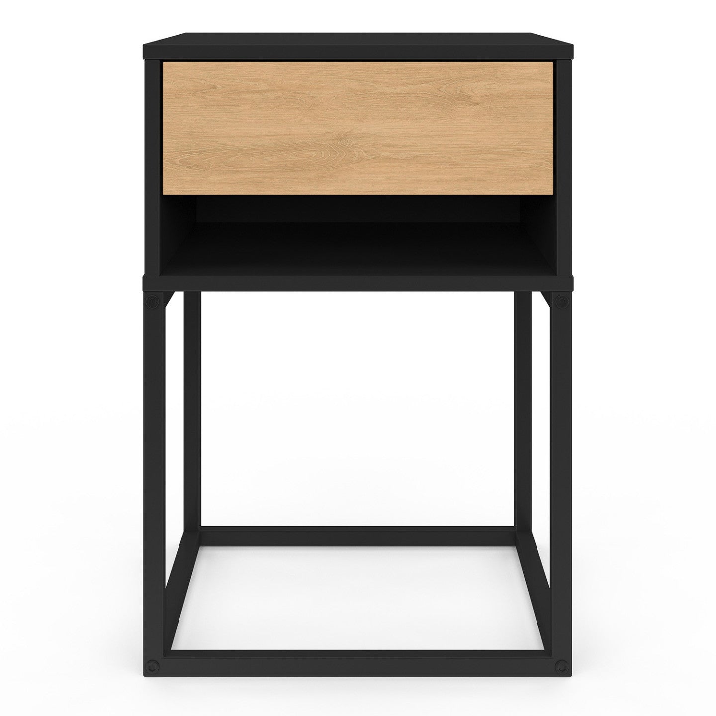 IDMarket - Set di 2 comodini ERNEST, 1 cassetto e 1 nicchia, finitura nera e faggio