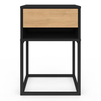 IDMarket - Set di 2 comodini ERNEST, 1 cassetto e 1 nicchia, finitura nera e faggio