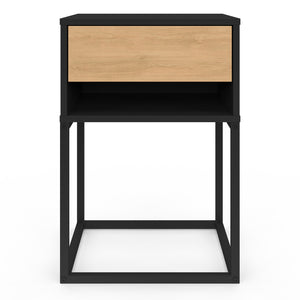 IDMarket - Set di 2 comodini ERNEST, 1 cassetto e 1 nicchia, finitura nera e faggio