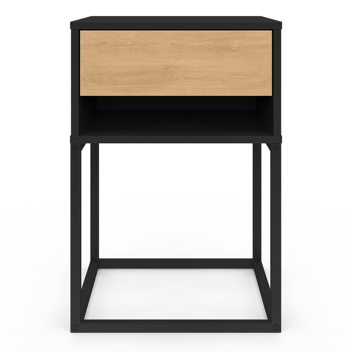 IDMarket - Set di 2 comodini ERNEST, 1 cassetto e 1 nicchia, finitura nera e faggio