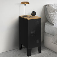 IDMarket - Set di 2 comodini ESTER a 1 anta in metallo nero con piano in faggio in stile industriale