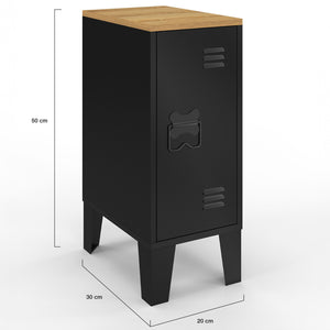 IDMarket - Set di 2 comodini ESTER a 1 anta in metallo nero con piano in faggio in stile industriale