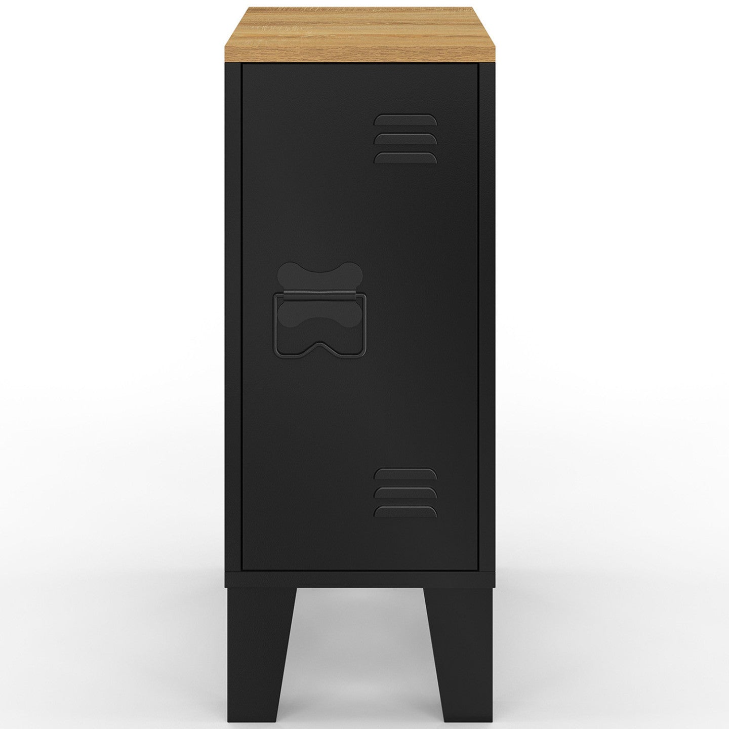 IDMarket - Set di 2 comodini ESTER a 1 anta in metallo nero con piano in faggio in stile industriale