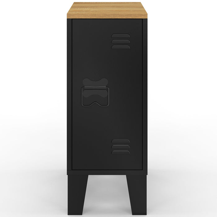 IDMarket - Set di 2 comodini ESTER a 1 anta in metallo nero con piano in faggio in stile industriale