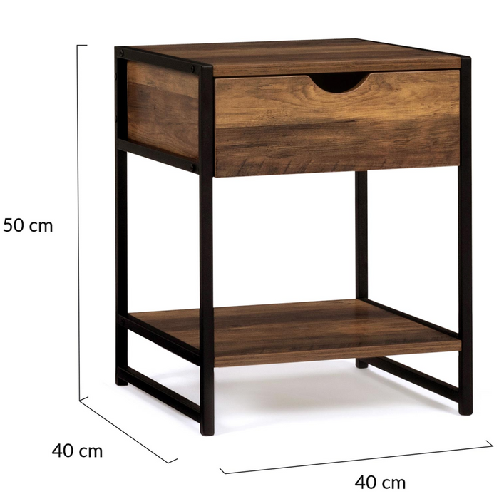 IDMarket - Set di 2 comodini HAWKINS, legno scuro, design industriale