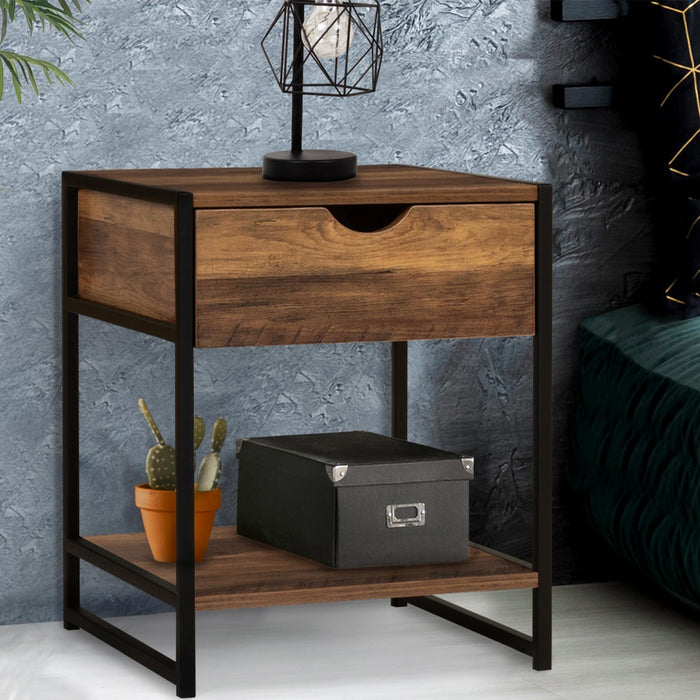 IDMarket - Set di 2 comodini HAWKINS, legno scuro, design industriale