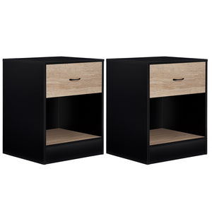 IDMarket - Set di 2 comodini in legno nero e cassetto bianco OLGA