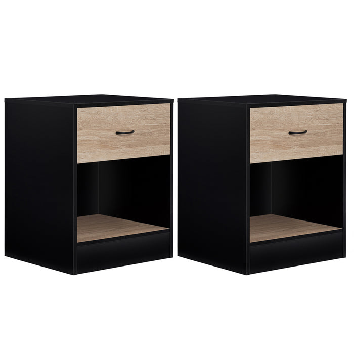 IDMarket - Set di 2 comodini in legno nero e cassetto bianco OLGA