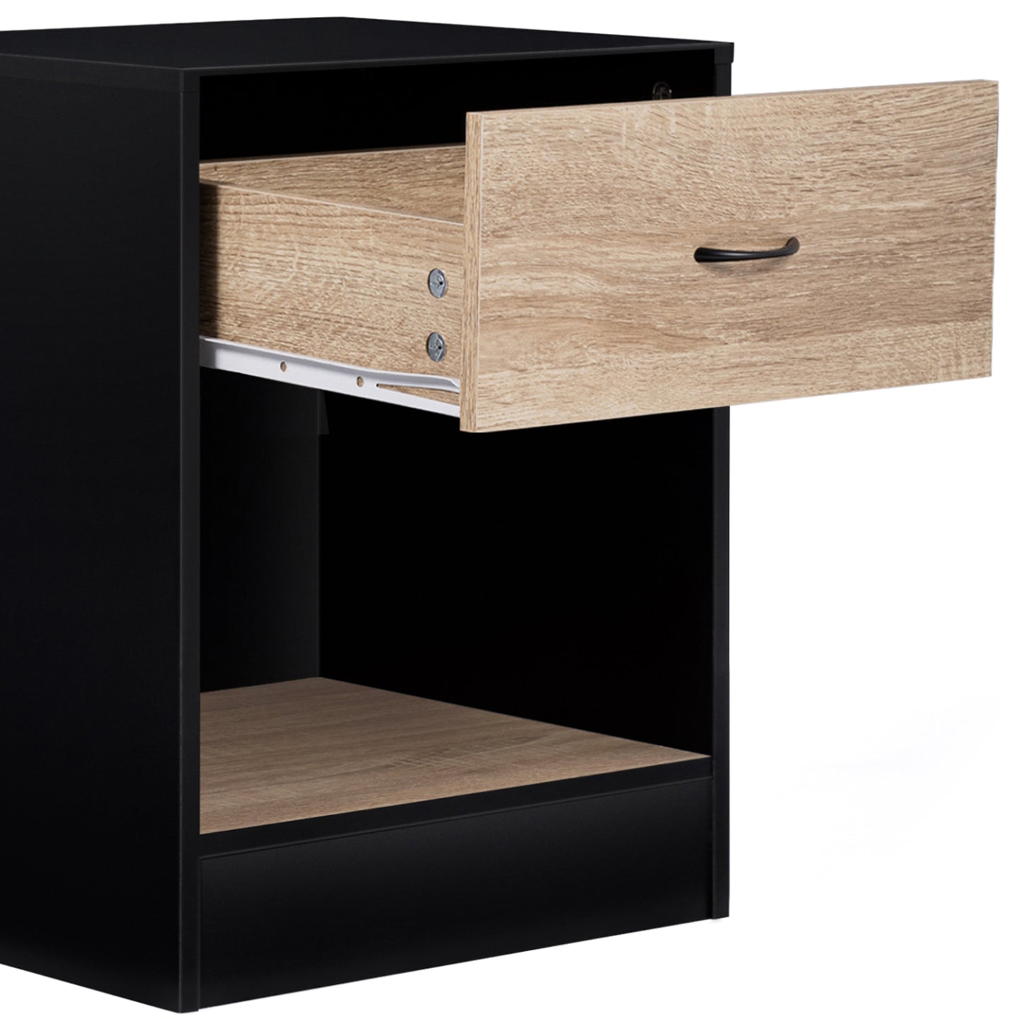 IDMarket - Set di 2 comodini in legno nero e cassetto bianco OLGA