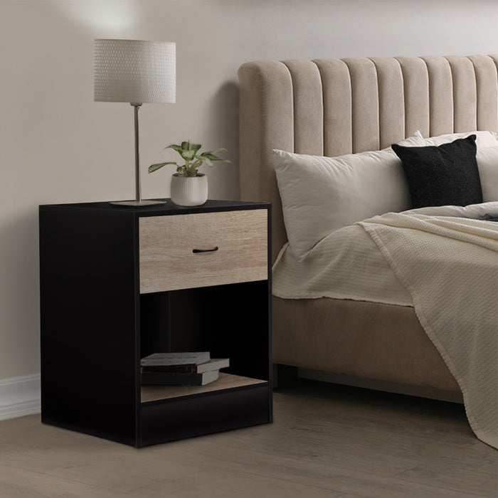 IDMarket - Set di 2 comodini in legno nero e cassetto bianco OLGA