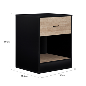 IDMarket - Set di 2 comodini in legno nero e cassetto bianco OLGA