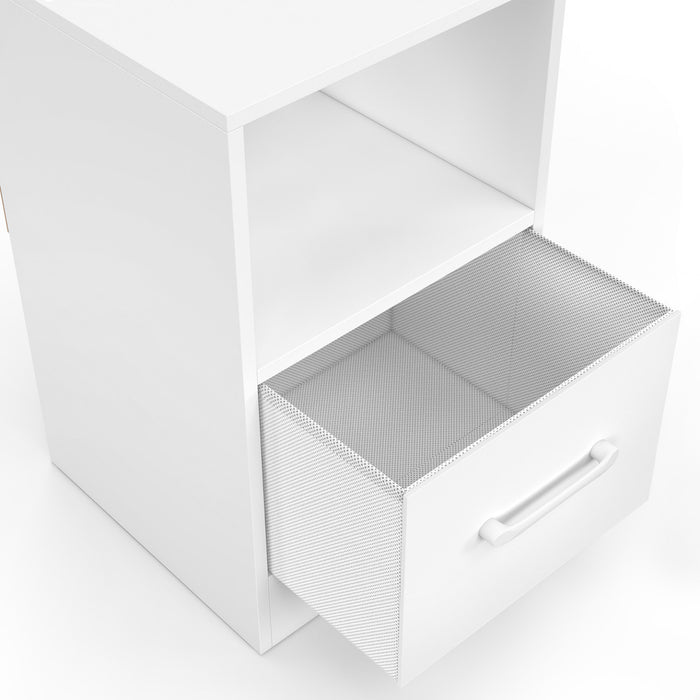 IDMarket - Set di 2 comodini in tessuto a 1 cassetto UPPAH con nicchia in legno bianco