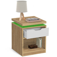 IDMarket - Set di 2 comodini LED LUNA a 1 cassetto con nicchia in faggio e bianco