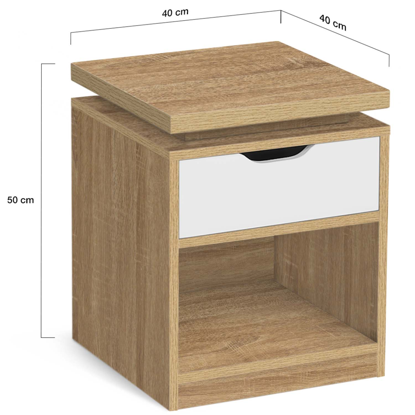 IDMarket - Set di 2 comodini LED LUNA a 1 cassetto con nicchia in faggio e bianco