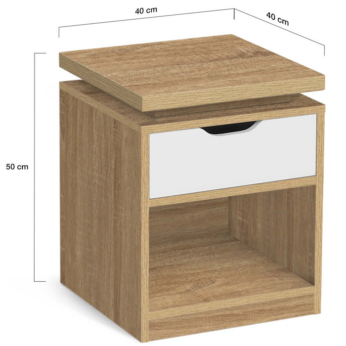 IDMarket - Set di 2 comodini LED LUNA a 1 cassetto con nicchia in faggio e bianco