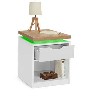 IDMarket - Set di 2 comodini LUNA LED con 1 cassetto bianco e piano effetto legno