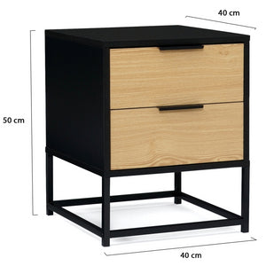 IDMarket - Set di 2 comodini NEVADA, 2 cassetti, design industriale, nero e legno